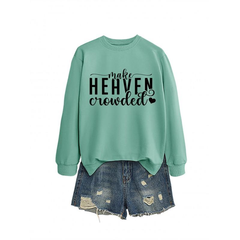 MAKE HEART Graphic Print Loose Fit Crewneck Long Sleeve Sweatshirt Women