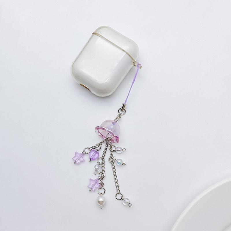 Cute Bead Pendant Phone Chain Y2K Style Fashion Purple Fringe Heart Star Bead Phone Lanyard for Girls Women Backpack