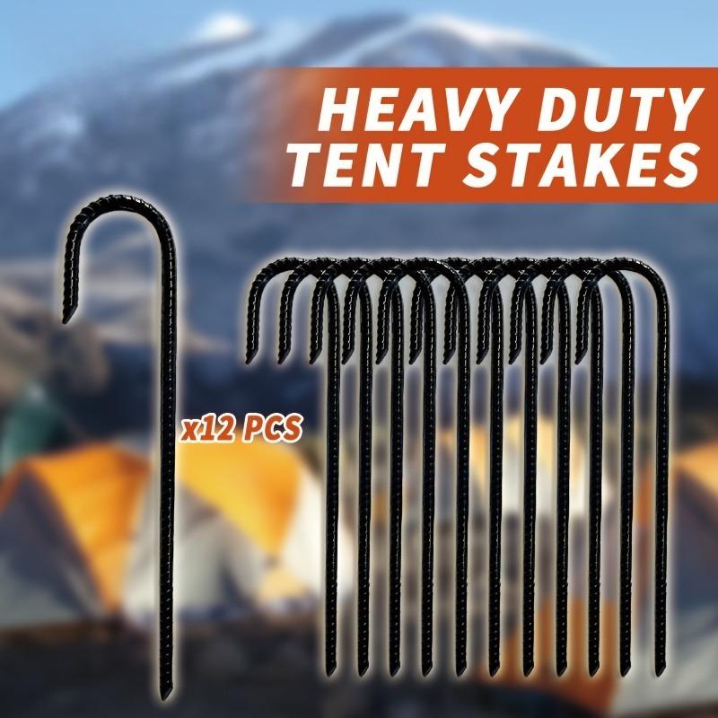 12pcs 30cm Rebar Stakes Heavy-Duty J Trampoline Ground Stakes Metal Landscape Spikes Ground Anchors Plant Support Garden Stakes