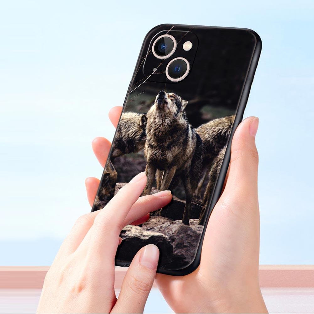 Phone Case Cover for iPhone 17 Pro Max 16 15 14 13 12 11 Pro Max Plus 17AIR Shockproof Soft TPU Shell Moon Roaring Wolf Fundas