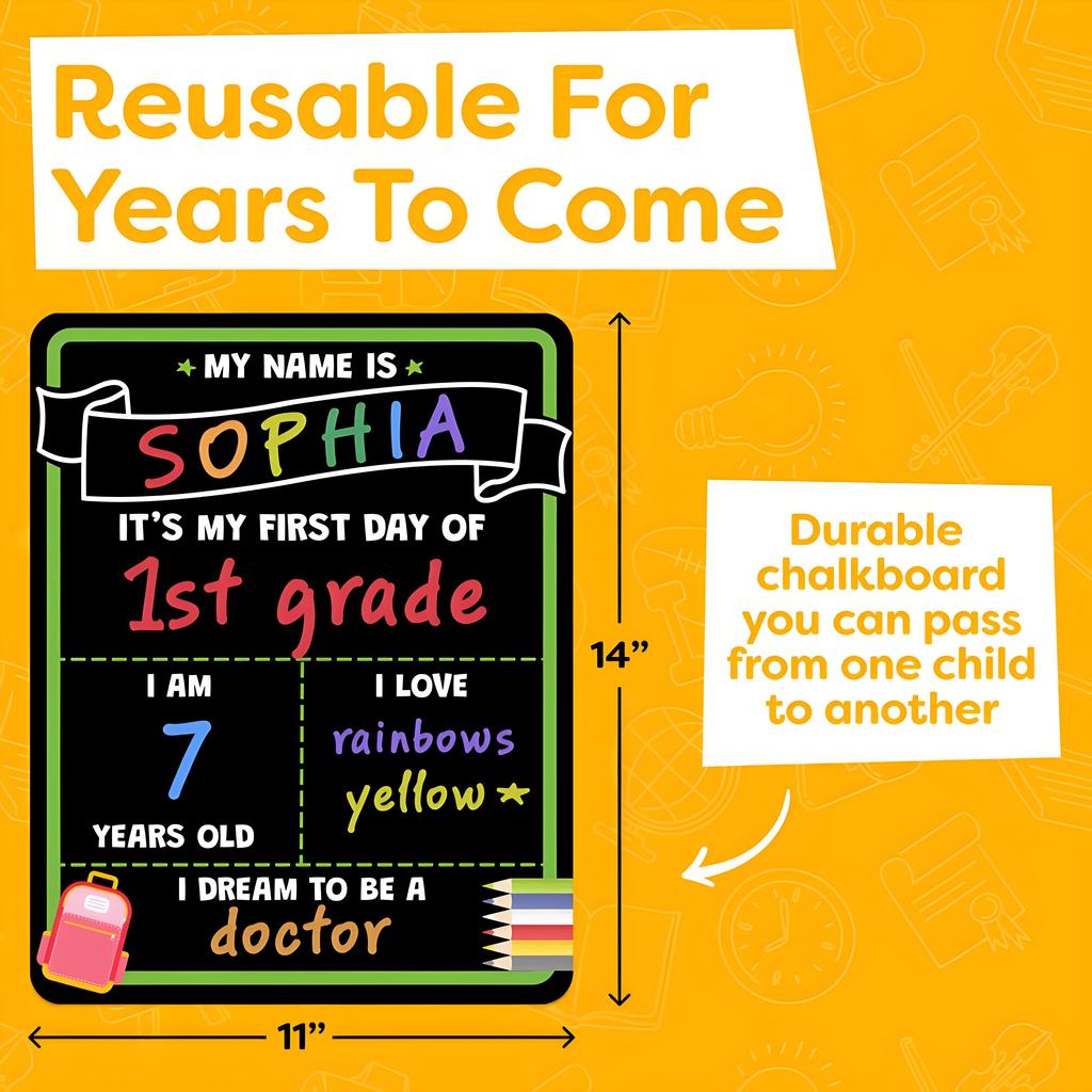 Double-Sided Wooden Chalkboard Sign | 1st Day School Photo Prop | Reusable Back to School Memories Keepsake for Kids