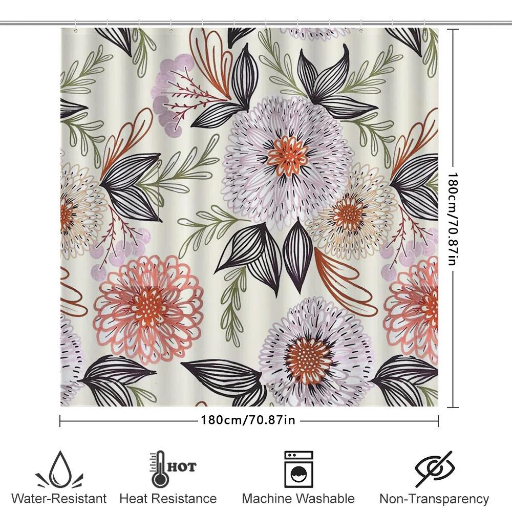 Chic Floral Bathroom Shower Curtain Modern Design For Home Decor White Black Pink Flower Pattern Waterproof Fabric Custom Size A