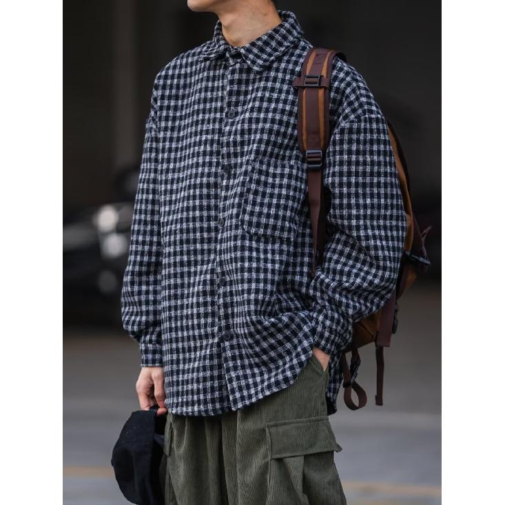 2024 Plaid Long Sleeve Shirt Japanese Hong Kong Style Ins Loose Shirt Boys Summer Trendy Versatile Casual Coat