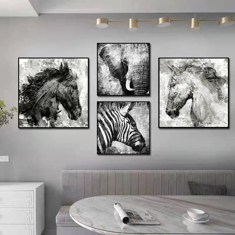 

Настенная картина, печать на холсте, гостиная, дом, абстрактное черно-белое искусство, картина с изображением животных, постер с головой лошади