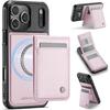 For iPhone 17 Pro Max Leather Back Cover JEEHOOD J06 Magnetic Phone Case with Card Bag RFID Blocking