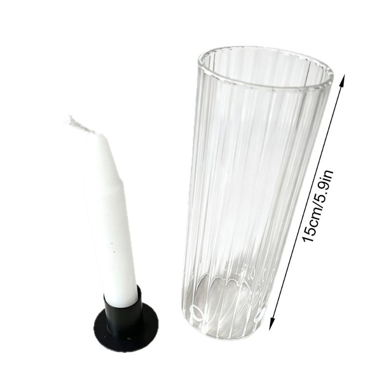 Clear Glass Candlestick Cover With Ribbed Texture Open Ended Candle Holders Sleeve Shade for Dining Table Candle Display, Mantels Styling, and