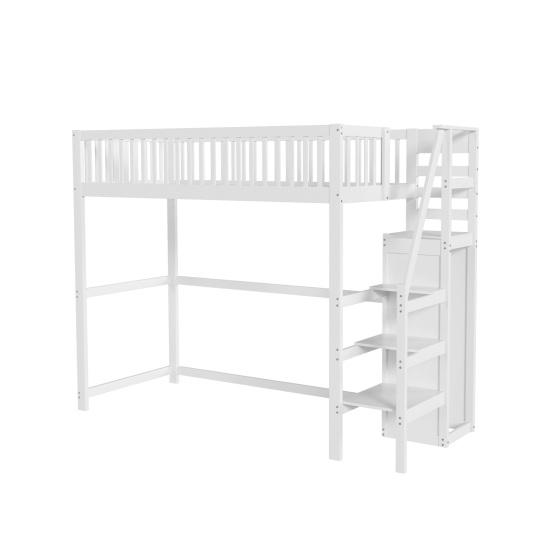 Litera con Escalera de Seguridad Armario Diseño de Barandilla Alta Estante de Almacenamiento Superficie Lisa Dormir 90 X 200cm Cama para Habitación Infantil con Barra para Ropa Habitación