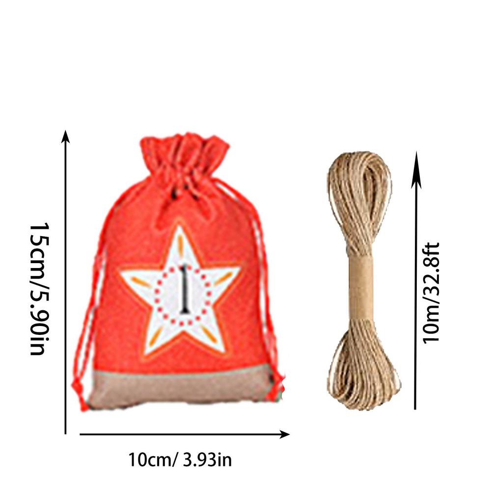 Advent Calendar Burlap Bag Set 24X Christmas Countdown Burlap Bags Reusable Christmas Celebration Ornaments Door Wall Seasonal