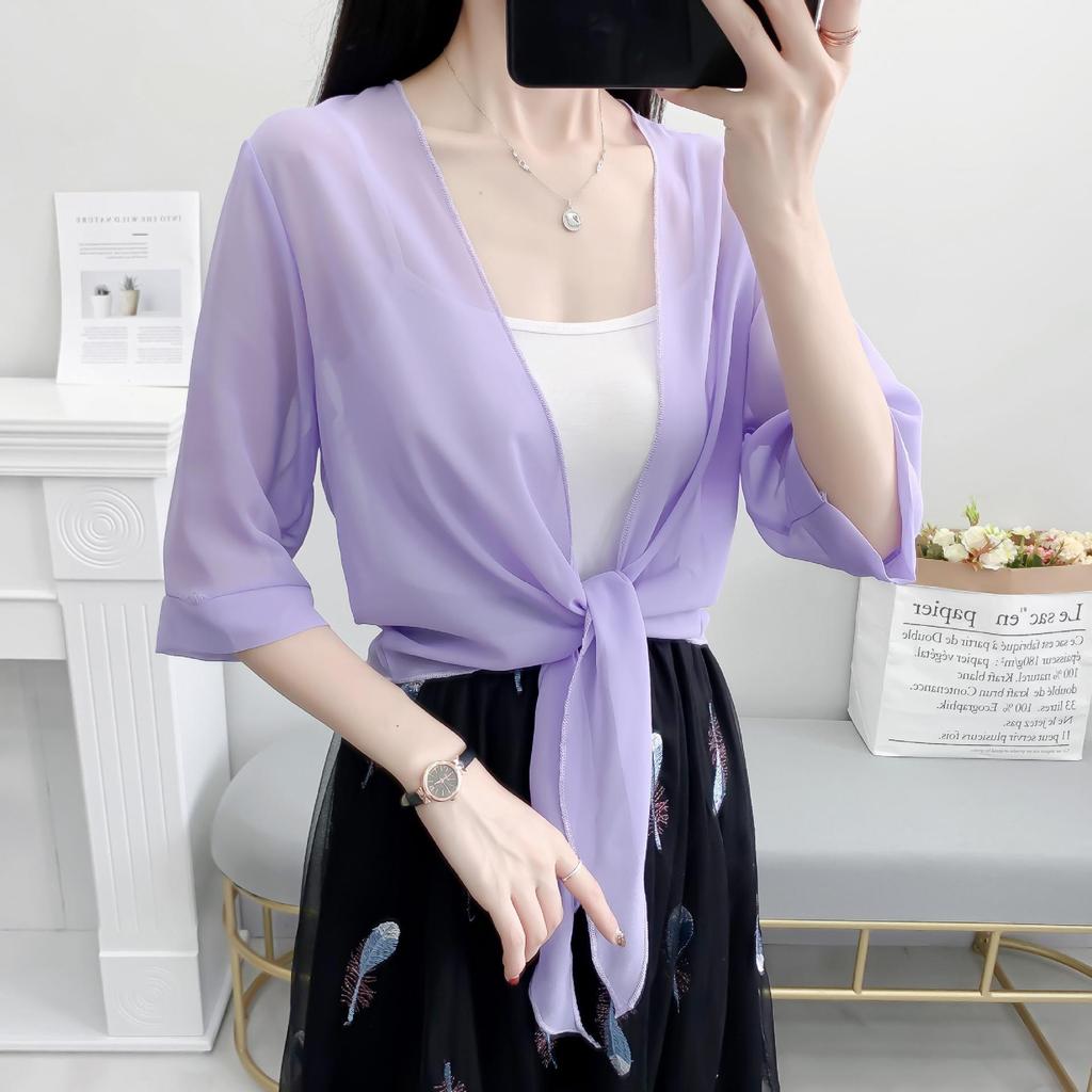 Damen Chiffon Cardigan 2026 - Sommer Sonnenschutz, Atmungsaktives Camisole Oberbekleidung, Klimaanlagen Dünne Jacke