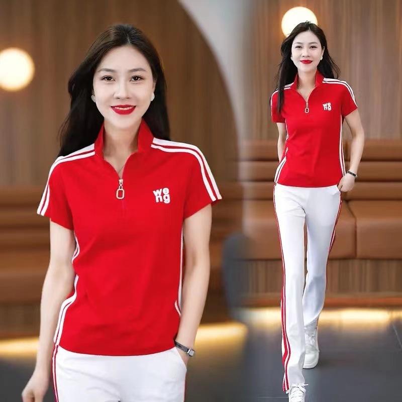 Summer Short-sleeved Casual Sports Suit Two-piece Set Slimming Wide-leg Pants Fashionable for Men and Women Couples