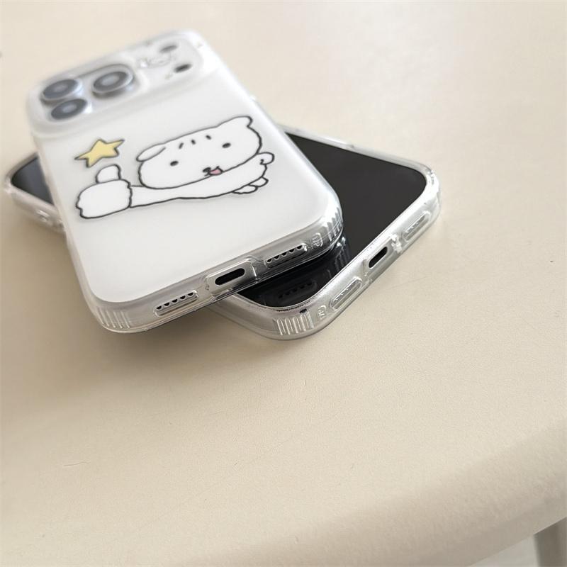 Kawaii Cute Puppy Matte Phone Case For iPhone 17 Pro 16 15 14 Pro Max White with Star Pattern Shockproof 14 16 17 Protective Cas