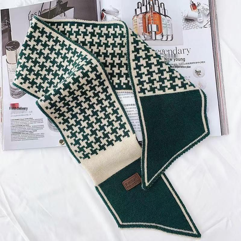 Women's Houndstooth Double-Sided Scarf Set - Thickened, Versatile, Autumn/Winter Neck Warmer