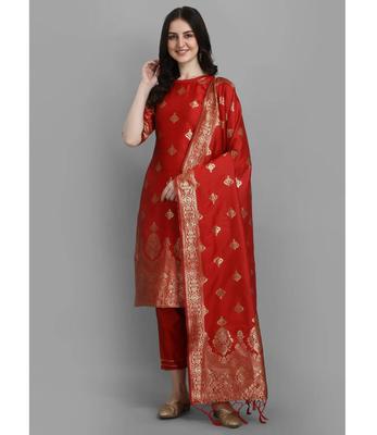 Women's Designer Party Wear Top Tunic Cotton Silk Salwar Kameez Kurti Pant Dupatta Set