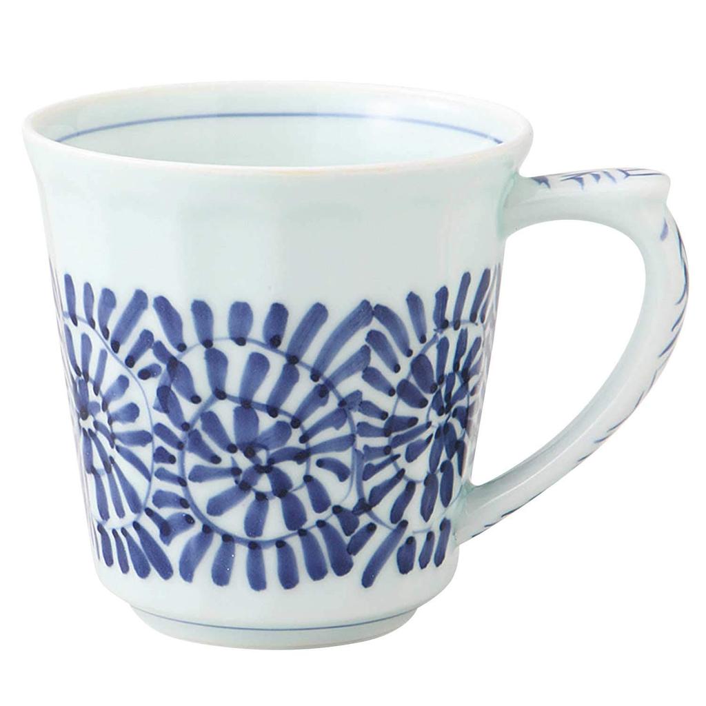 Hamato Hasami Ware Ichimu Kiln Large Octopus Arabesque 398537 Mug, 350ml, Design, Blue, White,