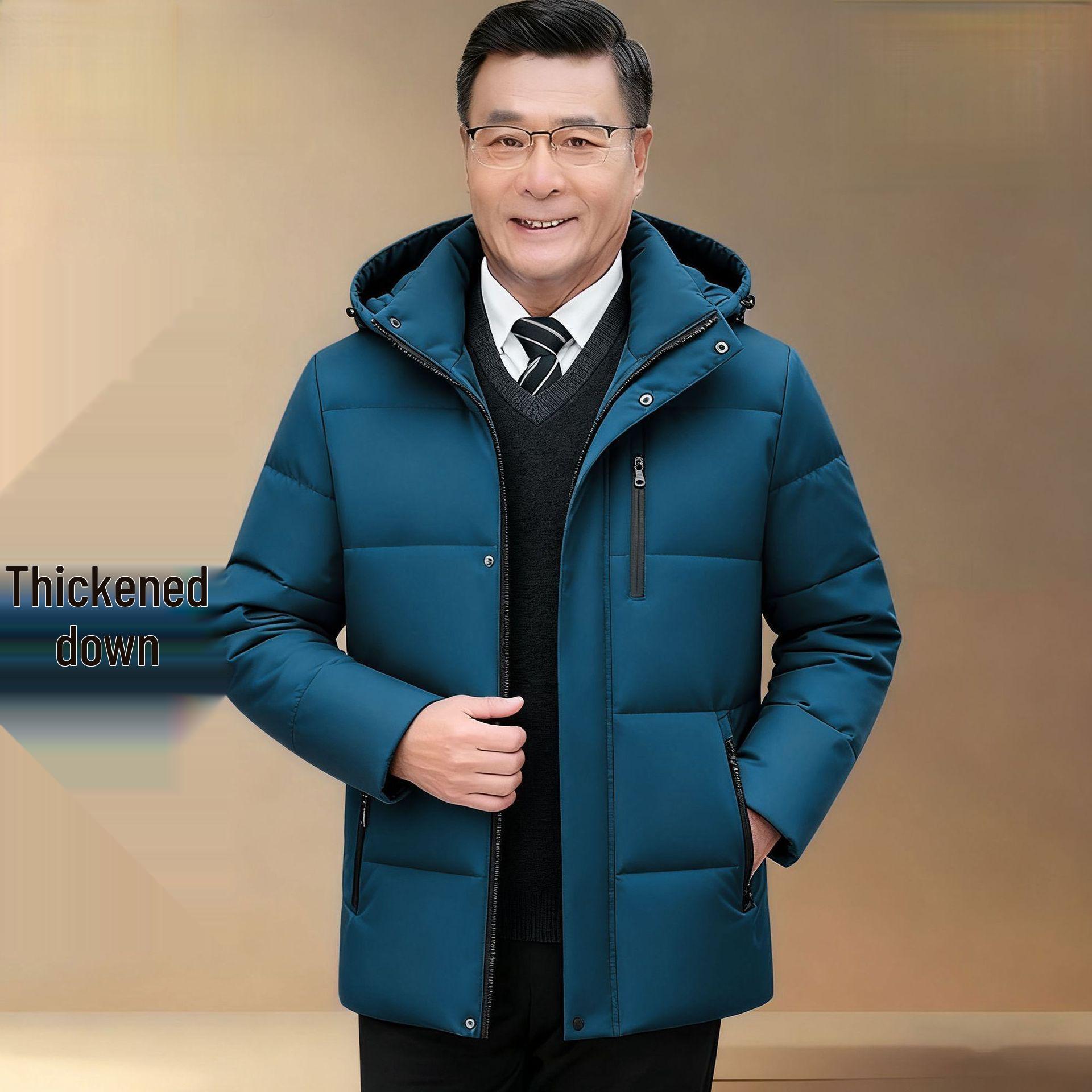 

Men s Plus Size Down Jacket with Hood - Winter 2025 Collection, Casual Warm Short Coat for Middle-Aged and Elderly Medium
