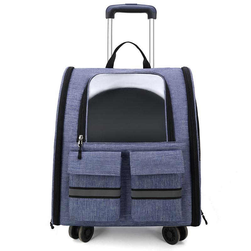 Portable Pet Trolley: Foldable, Breathable Cat & Dog Carrier, Double Shoulder Bag, Large Travel Bed