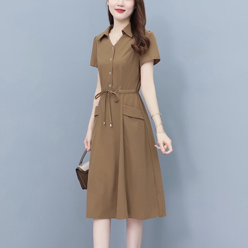 2026 Summer High-End Waist-Slimming Petite Plus Size Dress for Middle-Aged Women M (90-105 Jin) хаки