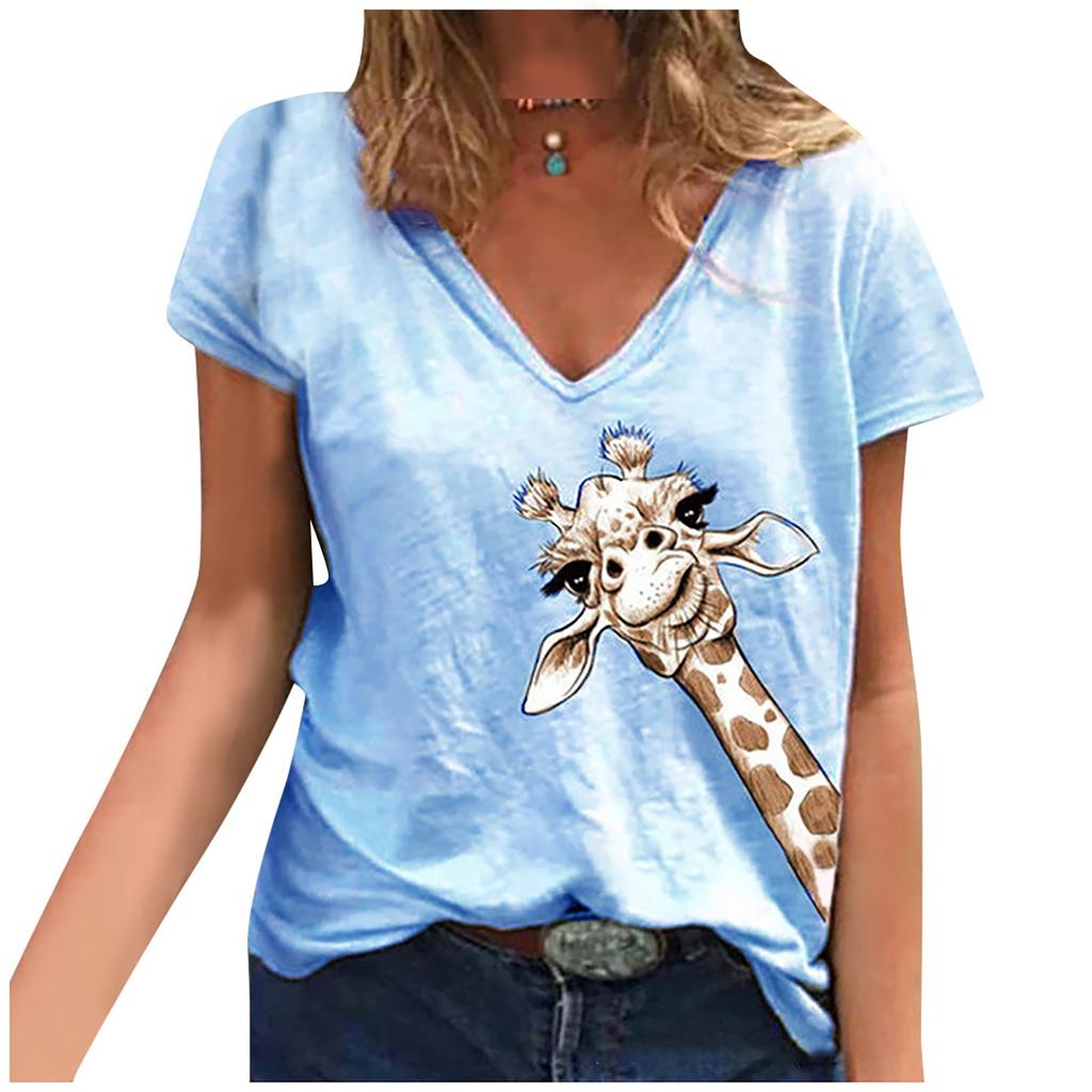 Women Summer Tops Loose Giraffe Soft Causal Short Sleeve T-shirt Top Blouse