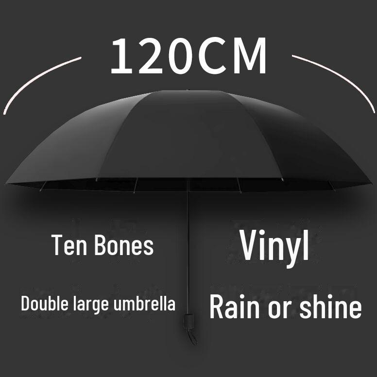 Twelve-Bone Folding Sunshade Umbrella - Large, Black, Logo-Printed for Sun and Rain Protection
