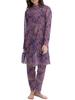 Three-Piece Printed Swimsuit Set with Long-Sleeve Top and Pants, Sun Protection