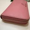 Used Prada Round Zipper Long Wallet Saffiano Logo Large Capacity Pink