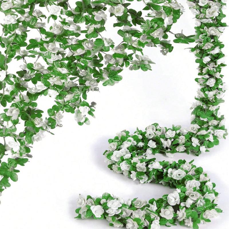 

Искусственные фигуры Искусственные цветы Розы Ротанг Дом Улица Свадьба Зеленое растение Украшение Лиана Сервировка стола 2.05m белый