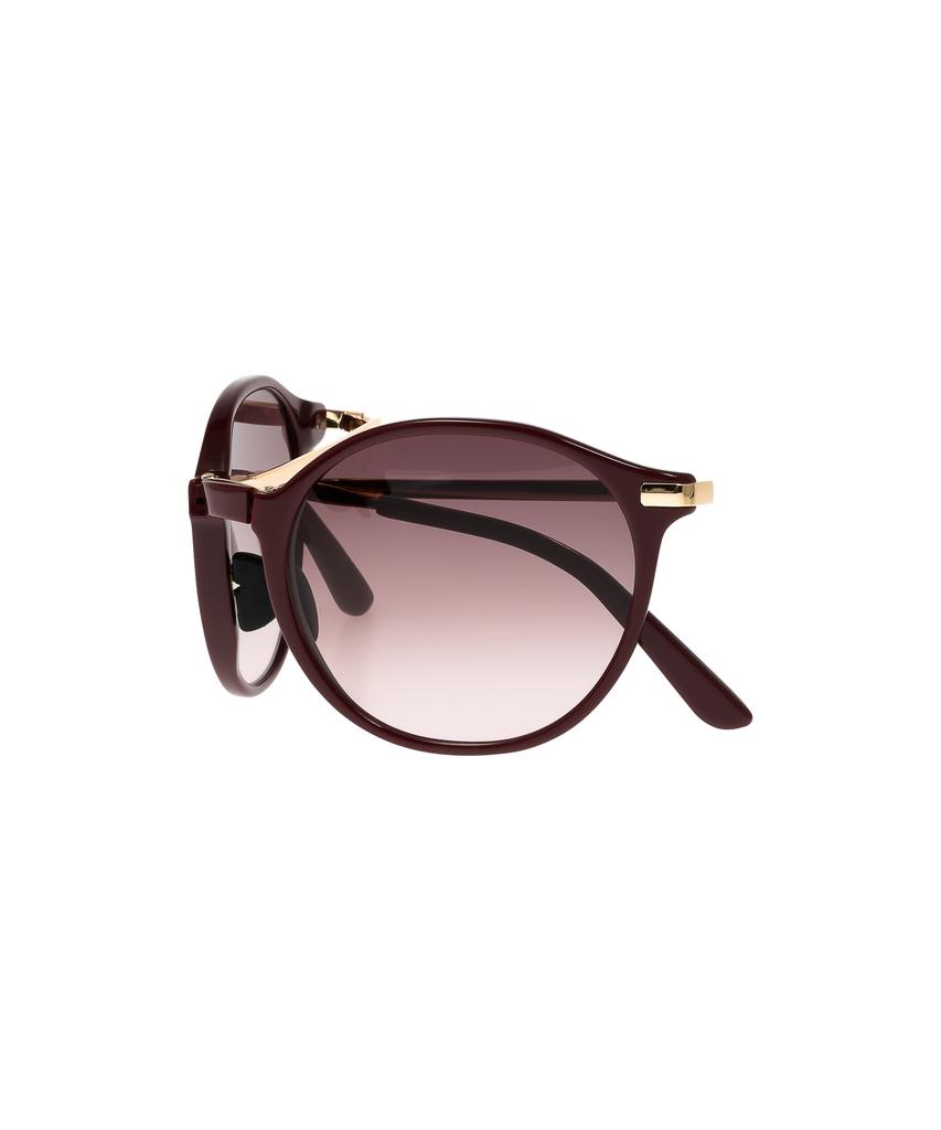 Heonteoaiweeo [Unisex] Round Folding Sunglasses - Burgundy Htc34