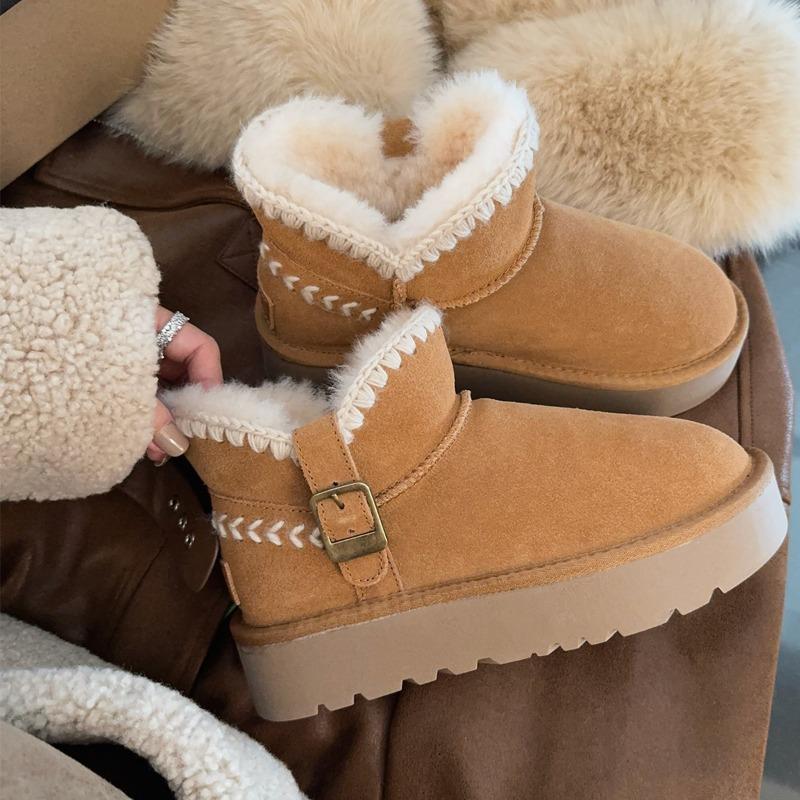 

Women s fashion lightweight height-enhancing soft sole winter warm fur one snow boots velvet lined non-slip casual sports cotton boots 35