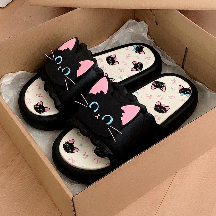 Sweet Cool Black Kitten Non-Slip Indoor/Outdoor Soft Sole Slippers