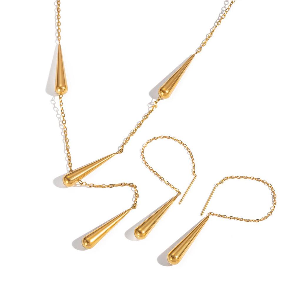 Xia Ling Stainless Steel Teardrop Tassel Y-Chain Necklace Bracelet 18K Gold Fashion Jewelry for Women