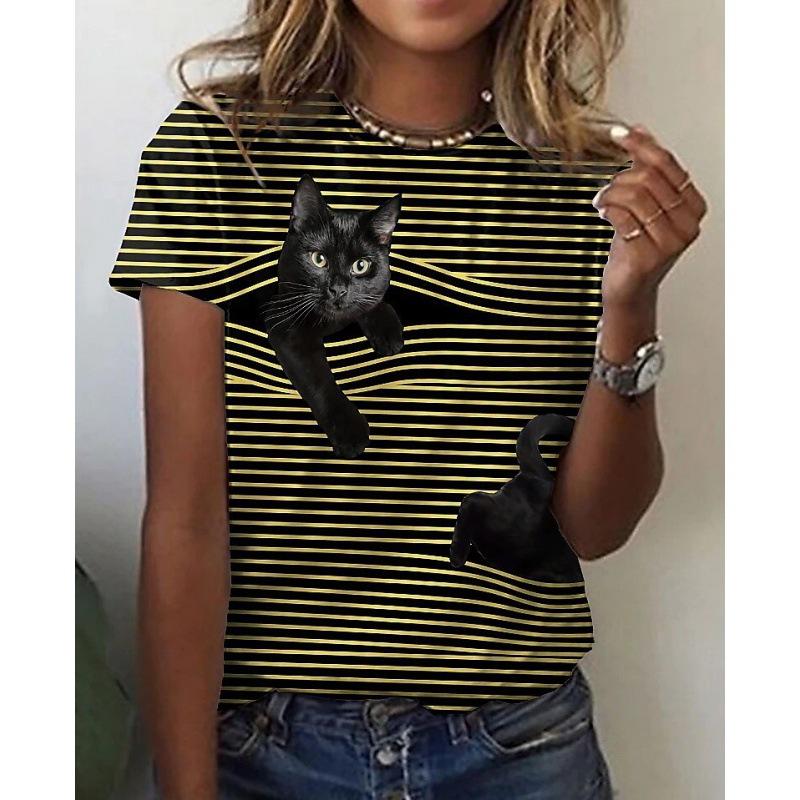 Damen Rundhals Tier Serie 3D Digital bedrucktes Kurzarm T-Shirt