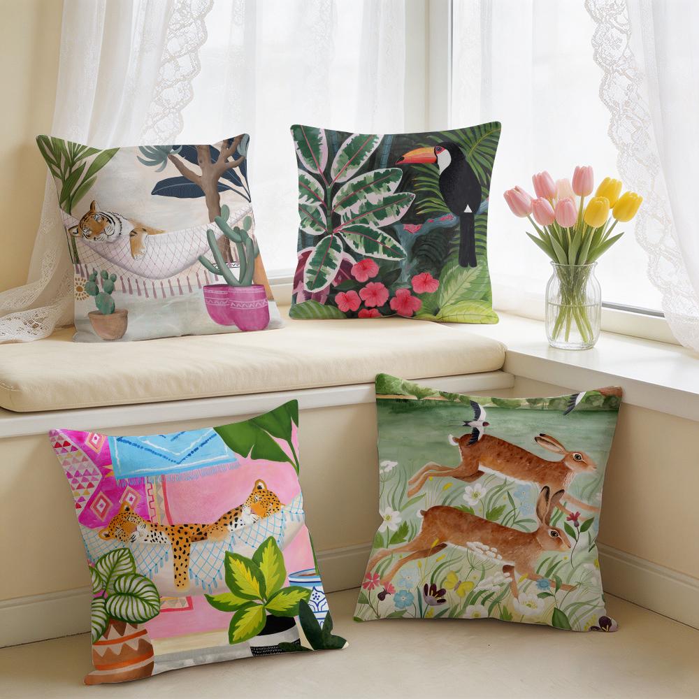 Cheetah Llama Leopard Jungle Cushion Cover Square Short Plush Pillow Case Living Room Sofa Home Decor Funda X