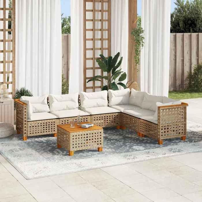 VidaXL Garden Lounge Set with Cushions 7 Pcs Beige Braided Resin 3261868