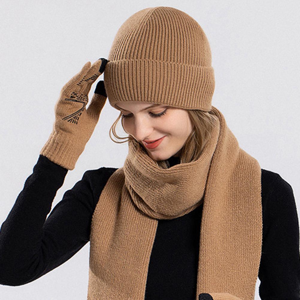 Winter Unisex Hat Knitted Thick Stretchy Piled Hat Solid Color Ear Warm Daily Wear Cap Outdoor Skiing Skating Headwea