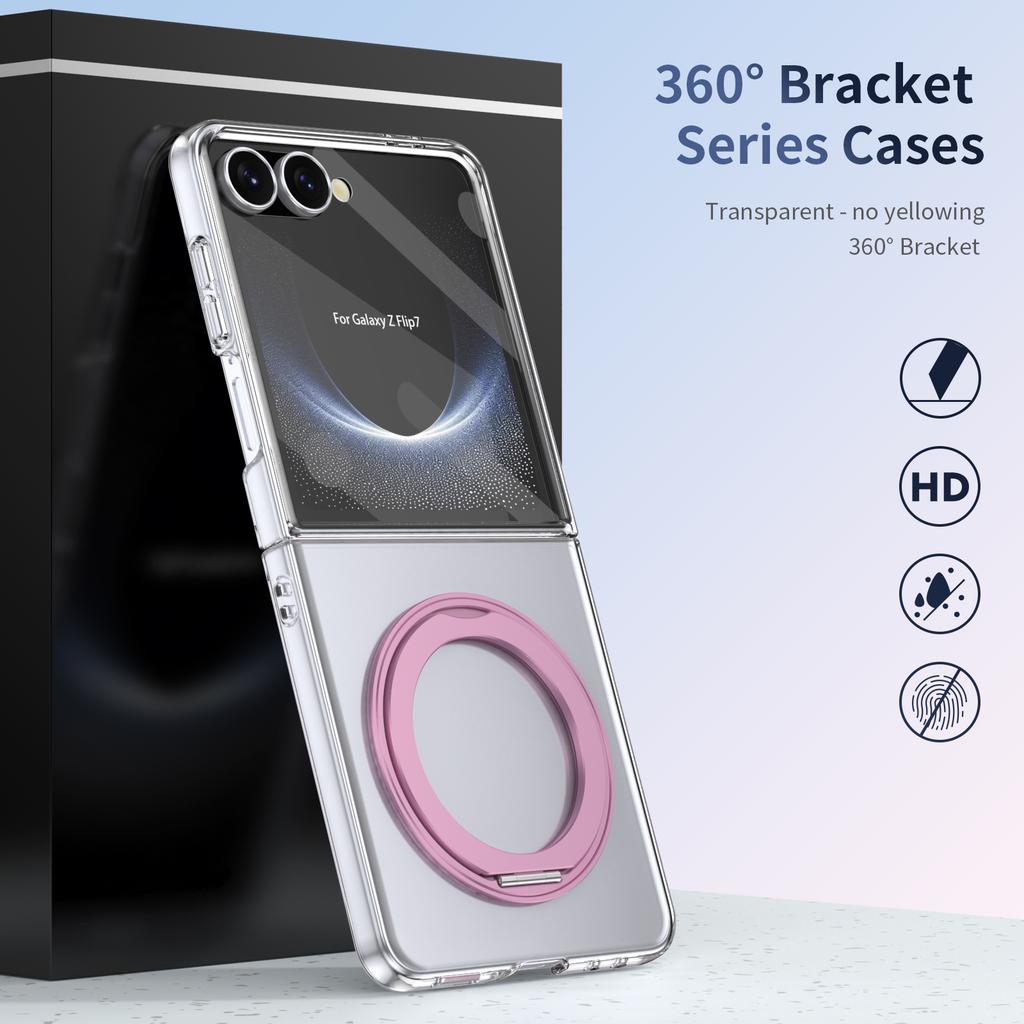 Metal Ring Stand Magetic Case for Samsung Galaxy Z Flip 8 7 6 5 4 with 360 Swivel Bracket Clear Cover Clear Glass Screen Protector