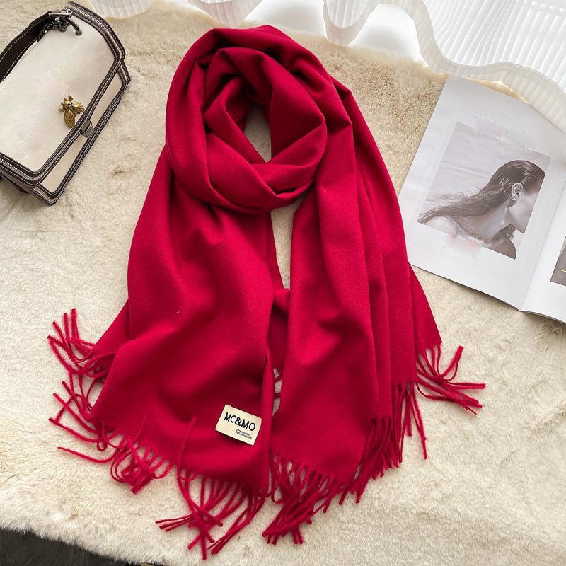 Solid Color Imitation Cashmere Scarf For Women Suitable For Winter Suitable For Couples Dual Use Warm Long Thick