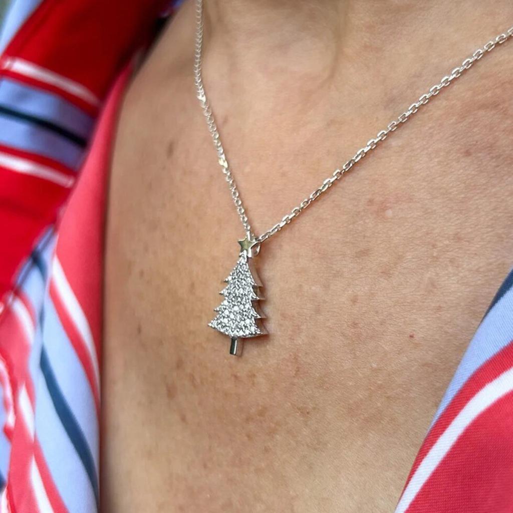 Christmas Tree Pendant Necklace with Star and Cubic Zirconia
