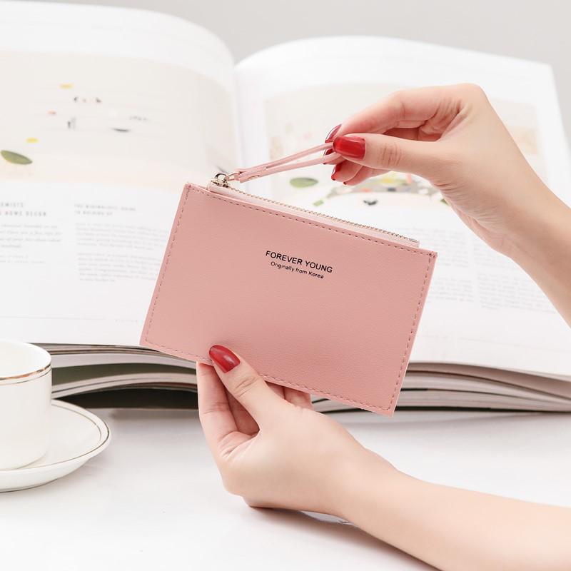 

Женский тонкий кошелек в корейском стиле 2023 года: Короткий простой кошелек для монет с отделением для карт на молнии розовый
