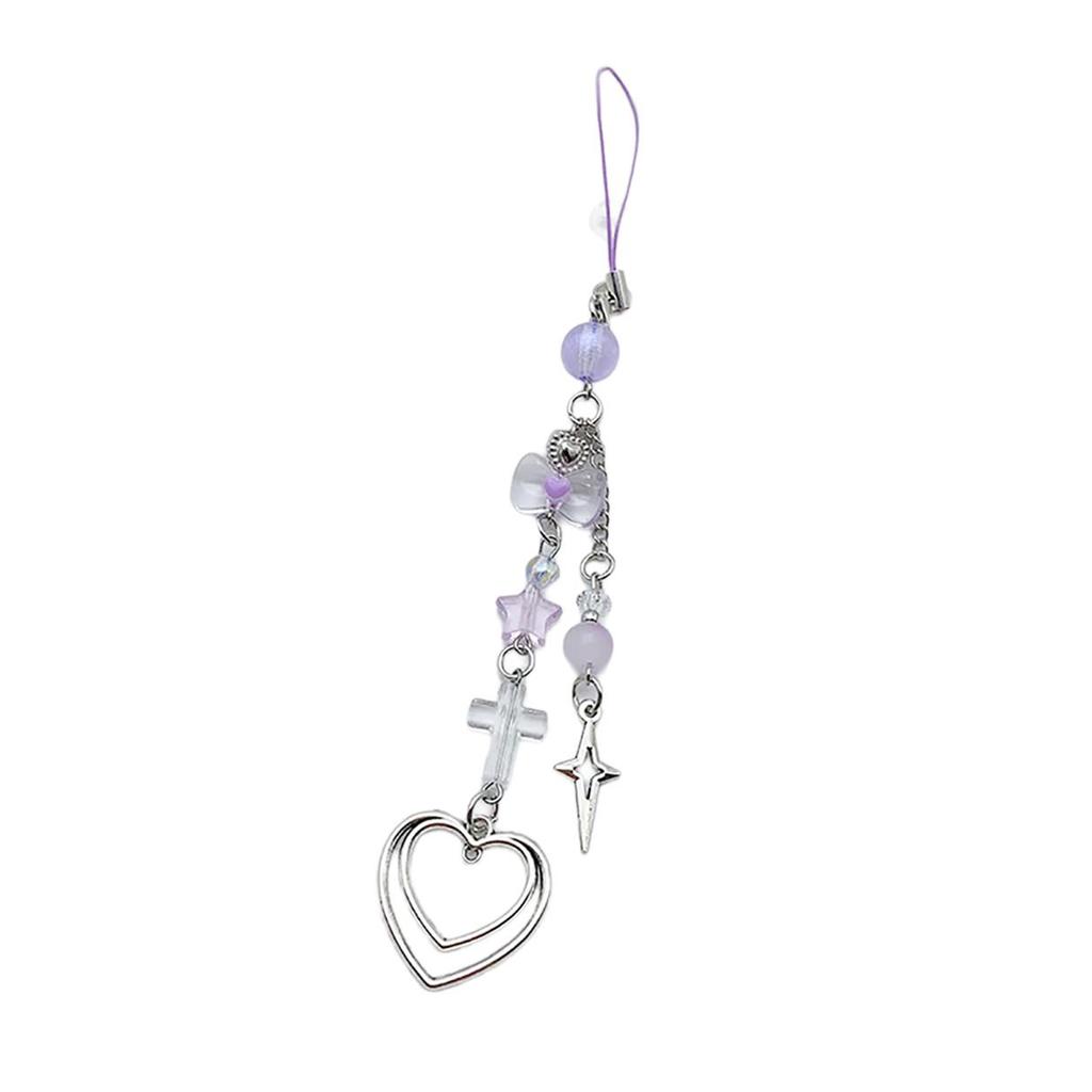 Handmade Star Bead Pendant Phone Charm Hanging Rope Bowknot Charm Keychain Antilost Cellphone Strap for Women Bag Purse