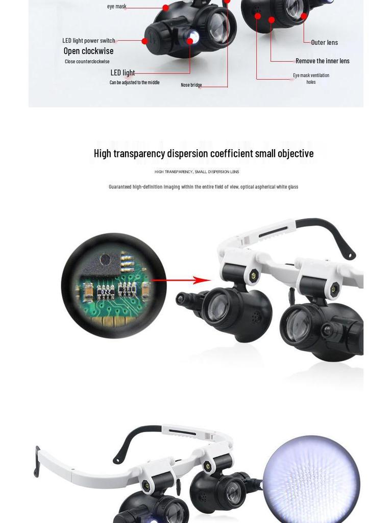 9892H-1 Eyeglass-Style Magnifier with LED Lights for Mechanical Repairs