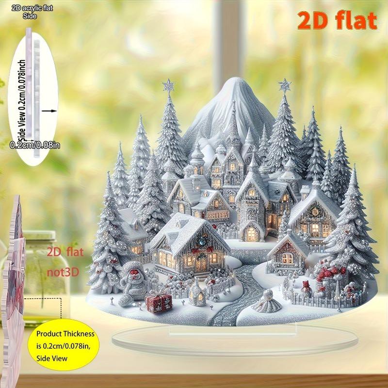 2D Flat Christmas Snow Scenery Desktop Decoration, Christmas Tree, Snowman, Suitable for wall decoration, porch, room, villa, accents Home, Hallway, o