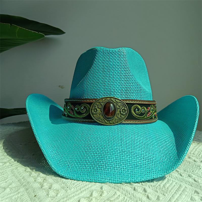 Western Cowboy Straw Hat Embroidery Applique 2025 Cowboy Hat Men and Women Sun Hat Summer Brim Hat Sombrero