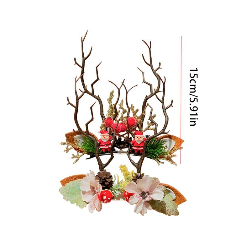 Plush Children Deer Antler Hair Clip Bowknot Christmas Hat Headabnd Lovely Elk Hair Clip  Girls