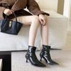2025 autumn and winter new fashionable cat heel pointed glossy elastic short boots women's fashion thin British style women's boots