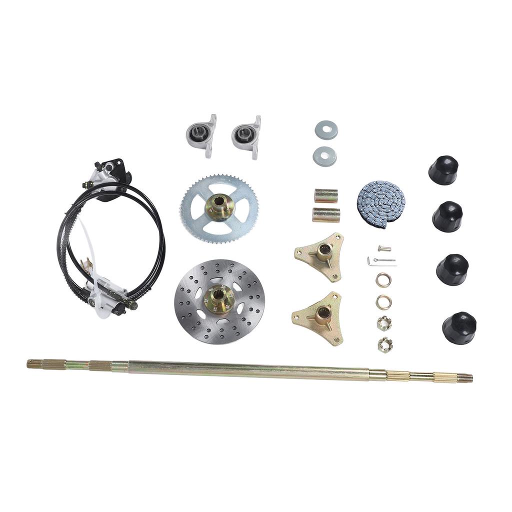 Sada zadní nápravy pro motokáru 29 palců, pastorek, řetěz, brzdový kotouč, třmen, náboje kol