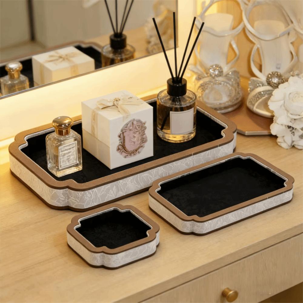 Chinese Vintage Court-Style Jewelry Storage Tray Flower Pattern Rectangular Jewelry Display Tray Satin Surface Jewelry Showcase