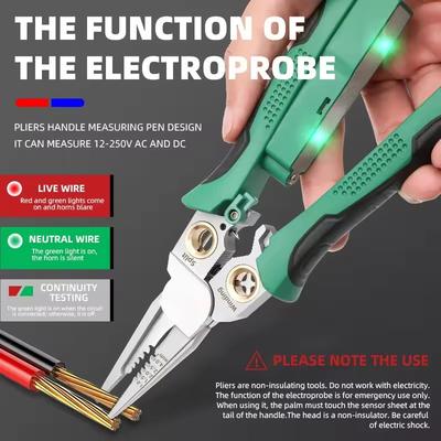 8-in-1 Stainless Steel Wire Stripping Needle-nose Pliers, Non-slip Multi-function Wire Stripper with Tester, Wire Stripper, Electrician's Pliers