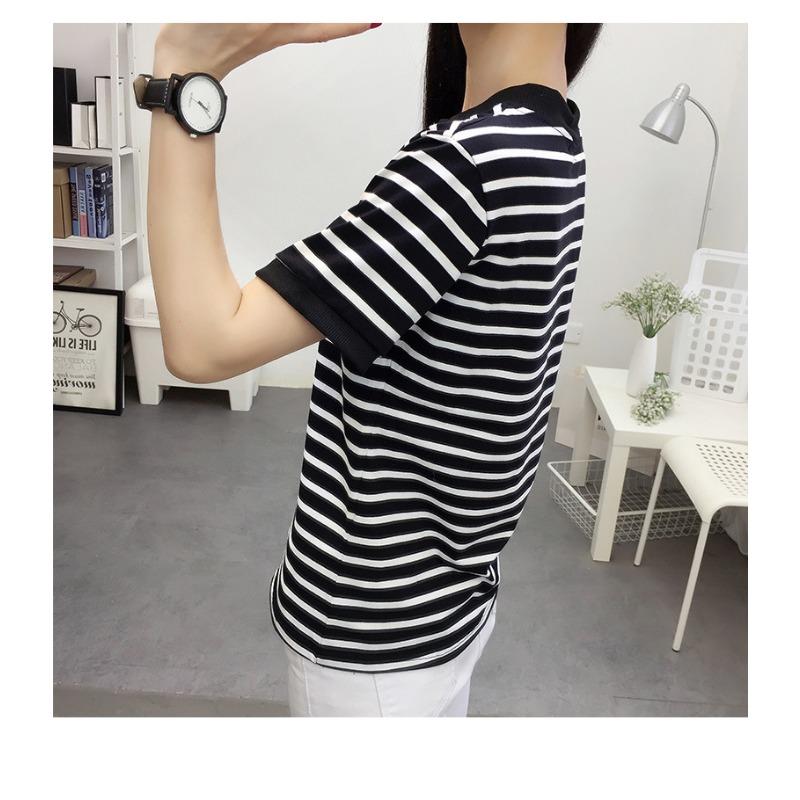 Women's Fashion Casual Summer Spring Stripe Print Short Sleeve V-Neck Blouses & Shirts