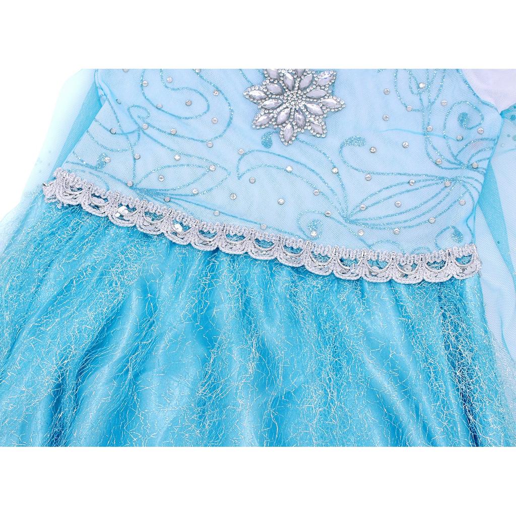 Frozen Elsa Costume Set 7-8 Years 130cm Blue + Party Accessories (Wig/Crown/Scepter/Gloves) Halloween Carnival Christmas Gift