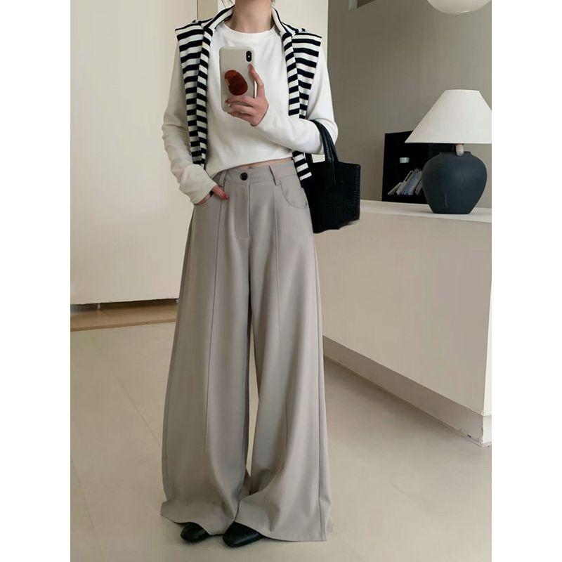 Kumikumi Idle Style High Waist Casual Pants Suit Pants Women Autumn High Waist Drooping High Waist Loose Pants Mop Pants